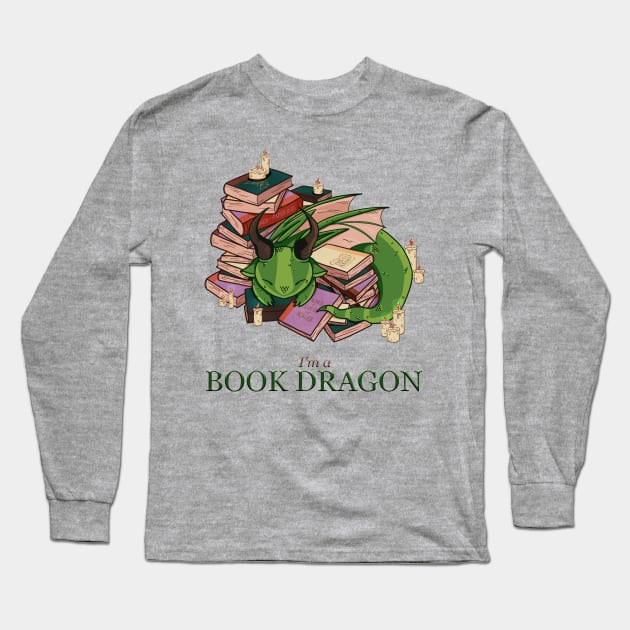 Aesthetic Book Dragon – Cozy Fantasy Bookworm Kawaii Design Long Sleeve T-Shirt by Z3phyrwind